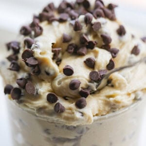 chocolate chip cookie dough in glass cup
