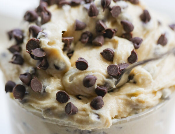 chocolate chip cookie dough in glass cup
