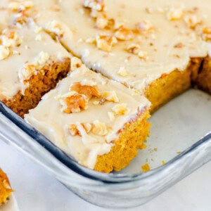 pumpkin bars in baking pan