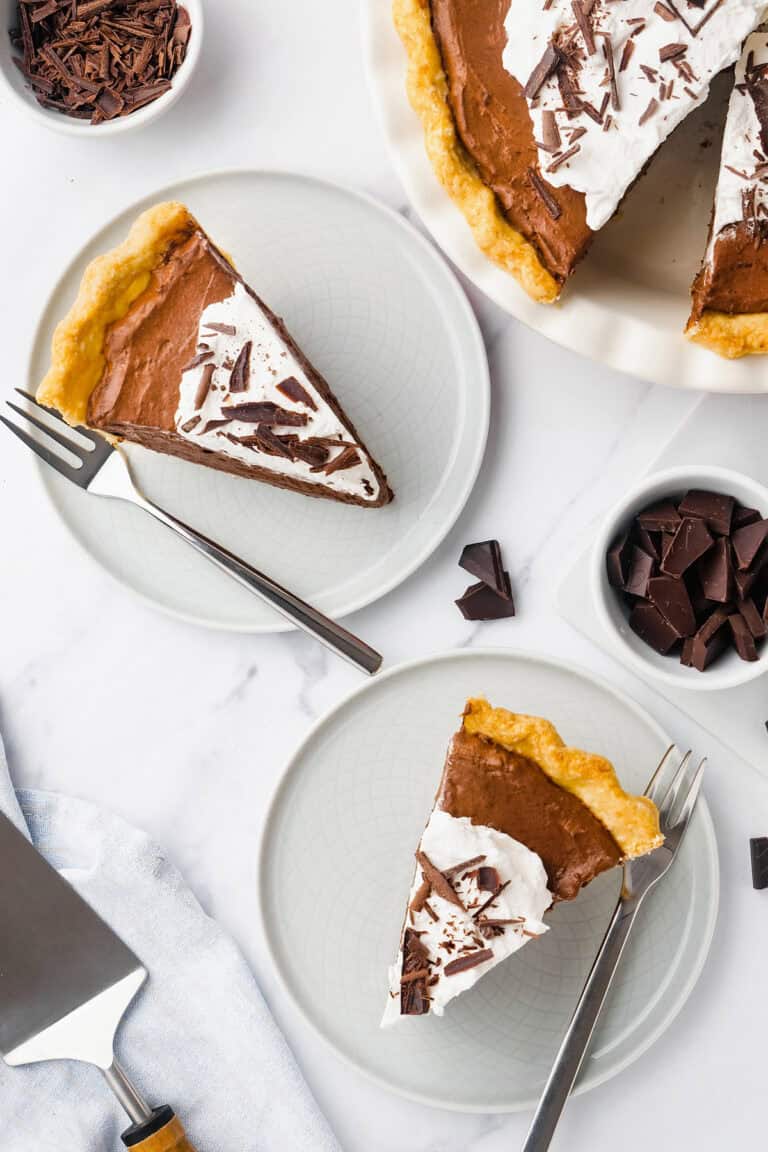 Chocolate pie slices to down view