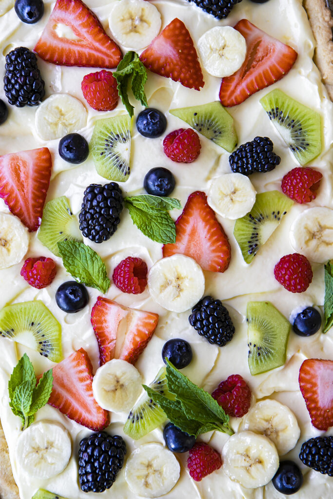 close up of fruit pizza
