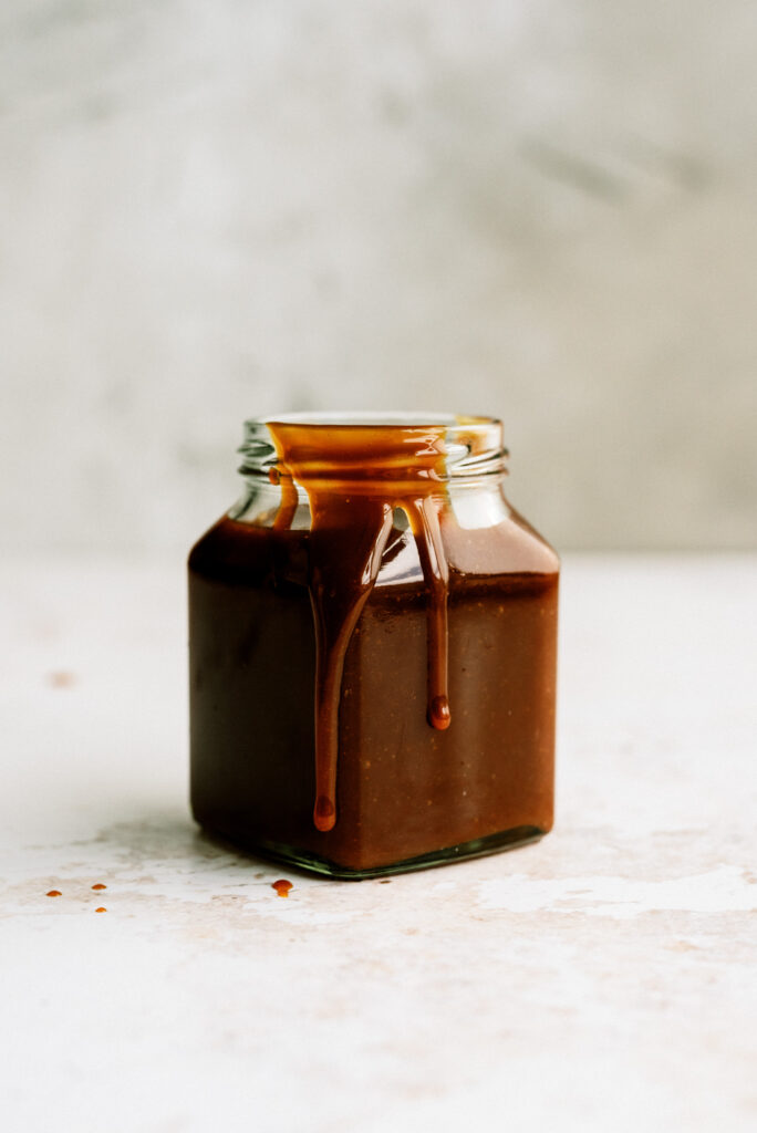 salted caramel sauce in a glass jar
