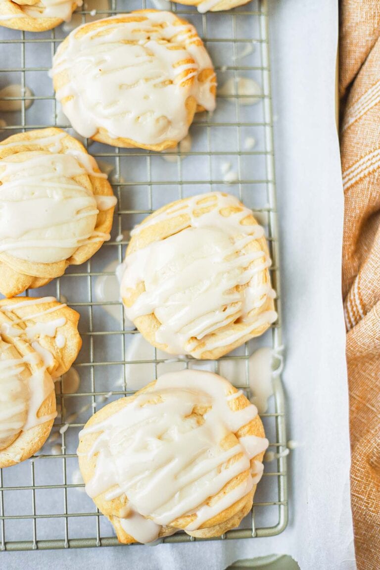 Circular cream cheese danish on cooling rack