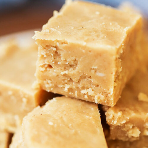 close up of peanut butter fudge square