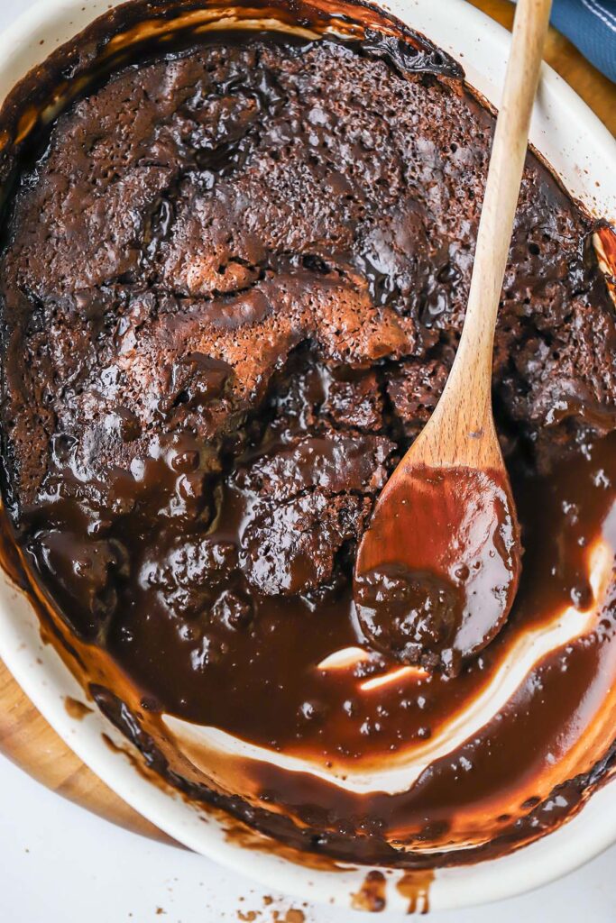 Overhead photo of chocolate cobbler