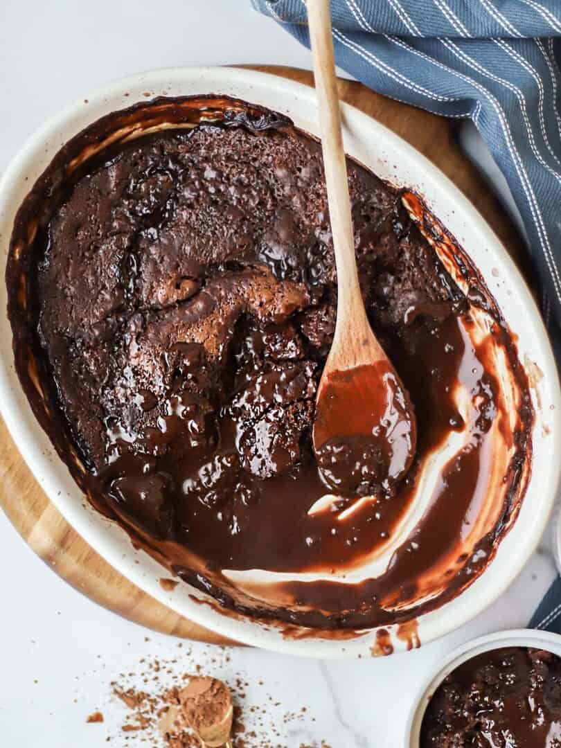 Overhead photo of chocolate cobbler