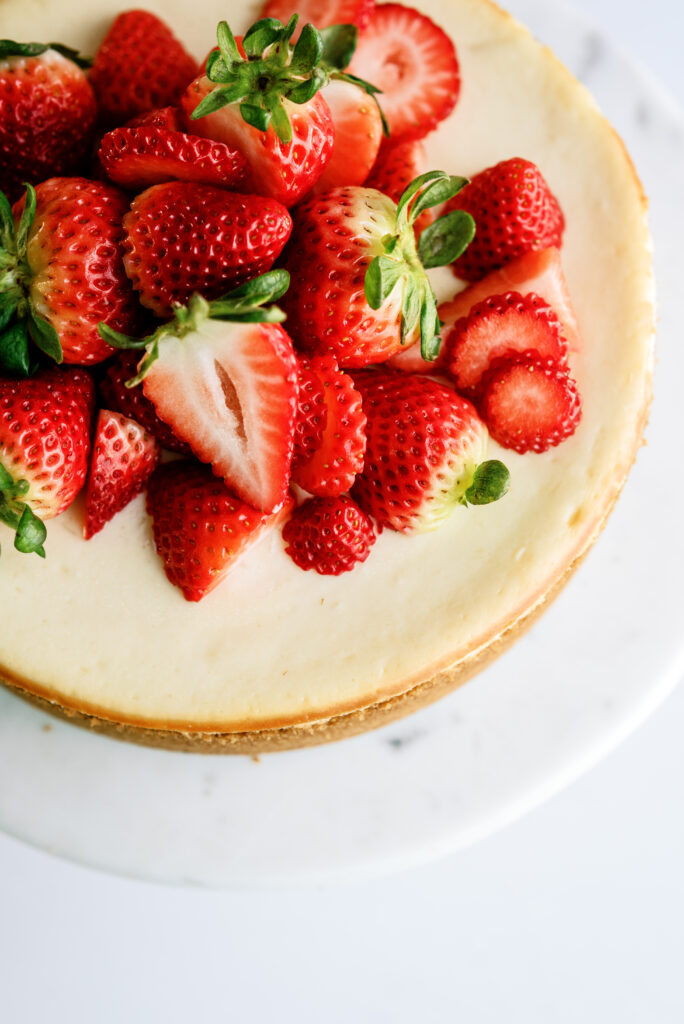 cheesecake topped with strawberries