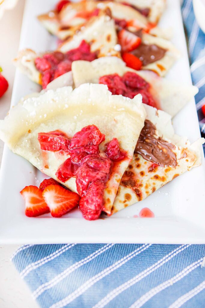 Nutella crepes with roasted strawberries