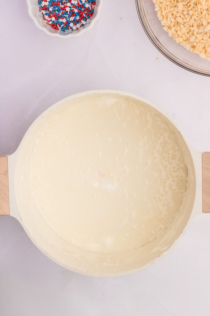 a pan filled with melted marshmallows